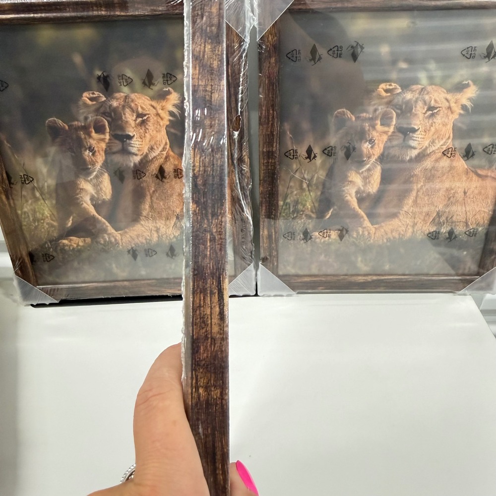 Set of 3 Lioness and‎ Cub Framed Art Prints Rustic Wood Grain 10x12 Safari Decor - Picture 4 of 8